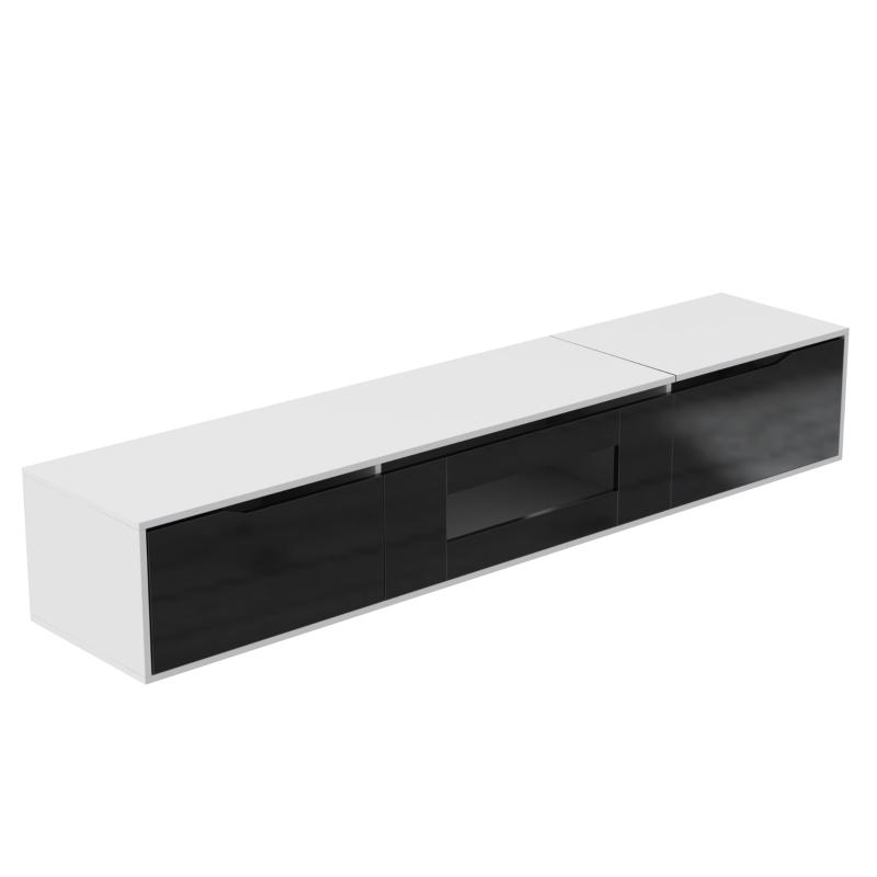 High-Gloss TV Stand with Colour-Changing LED Lighting and Versatile Mounting Options, Easy to Install, 71" L x 12" W x 12" H, Black+White