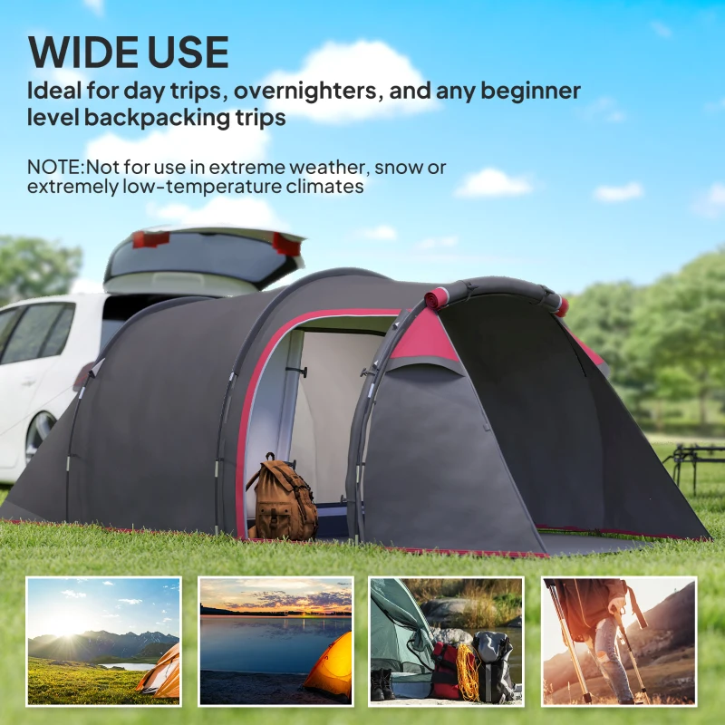 Outsunny Pop Up Camping Tent for 2-3 Person Tent with Screen Room Zippered Doors Carry Bag for Fishing Hiking Dark Grey