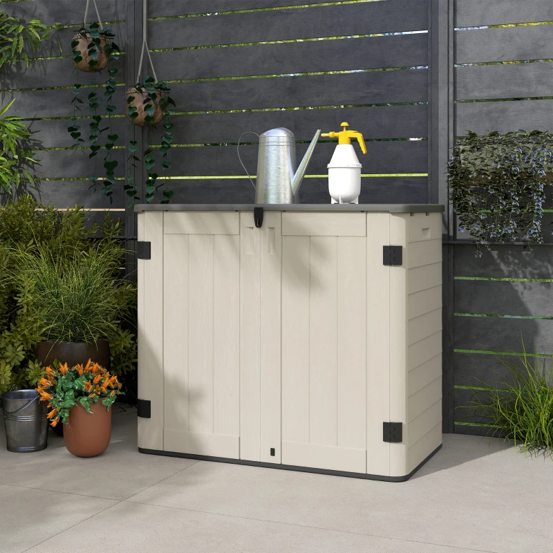Outsunny 185 Gallon Outdoor Storage Cabinet with Openable Top and Lockable Doors for Lawnmower, Trash Can, Patio Accessories