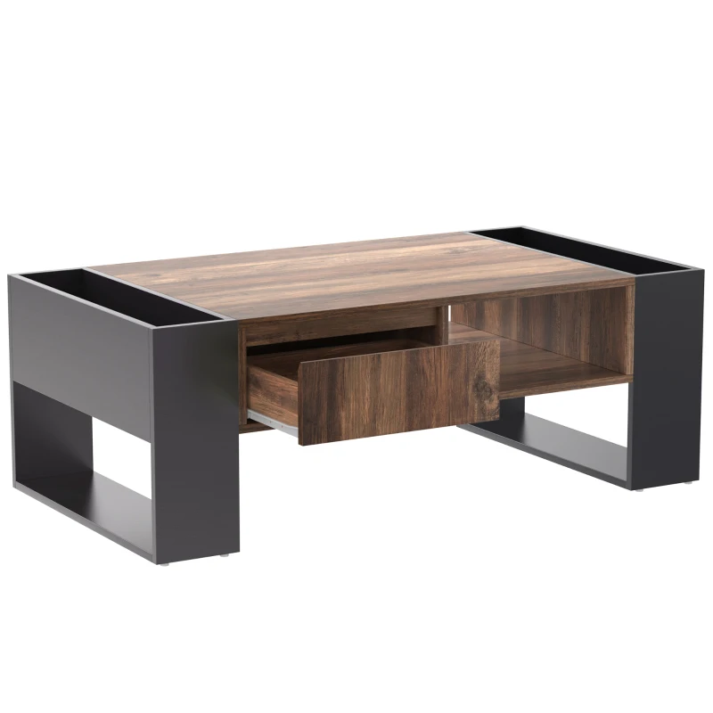 Wood Grain Coffee Table with Handleless Drawer, Double Storage Compartments, Easy Assembly, 43.5" L x 23.5" W x 15.5" H, Grey+Wood