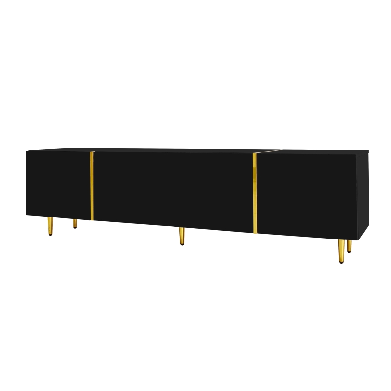 High-Gloss TV Stand with 4 Doors, Modern Design and Soft-Close Hinges, Modern Design, Easy to Install, 67" L x 13.5" W x 18" H, Black