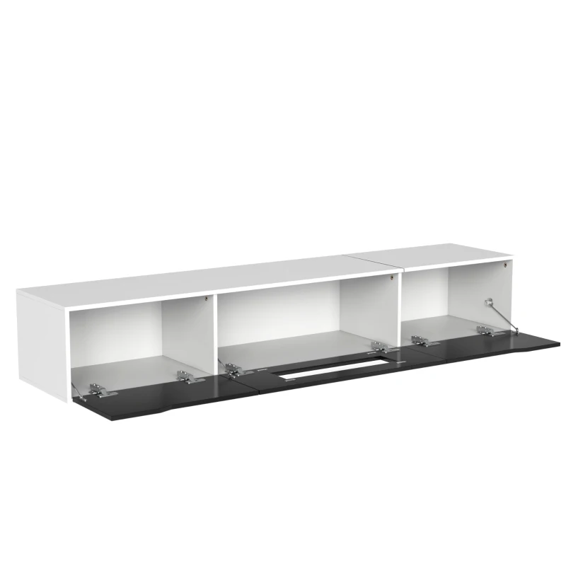 High-Gloss TV Stand with Colour-Changing LED Lighting and Versatile Mounting Options, Easy to Install, 71" L x 12" W x 12" H, Black+White