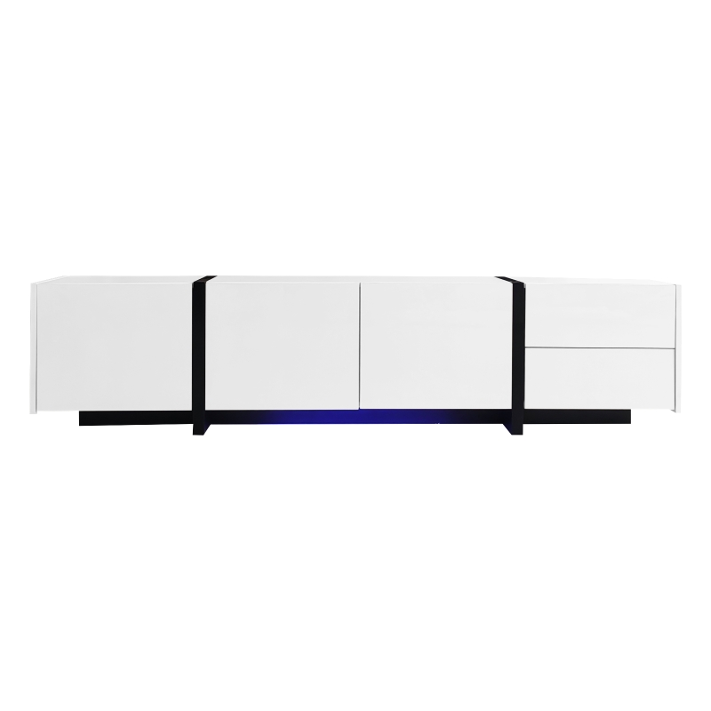 Modern TV Cabinet with High Gloss Finish, Ample Storage with Drawers and Cabinets, Easy Installation, 67" L x 11.5" W x 11.5" H, White