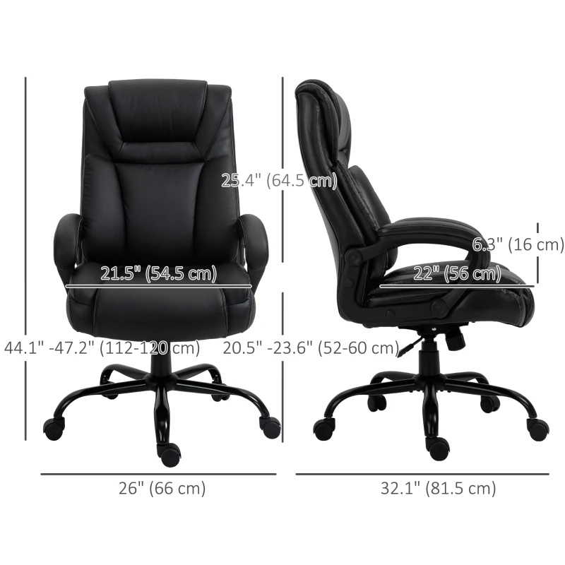 Vinsetto PU Leather Executive Office Chair with High Back, Adjustable Height and Swivel Wheels, 400LBS Capacity, Black