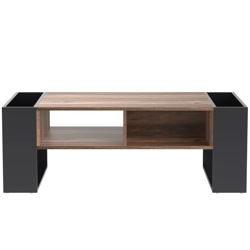 Wood Grain Coffee Table with Handleless Drawer, Double Storage Compartments, Easy Assembly, 43.5" L x 23.5" W x 15.5" H, Grey+Wood