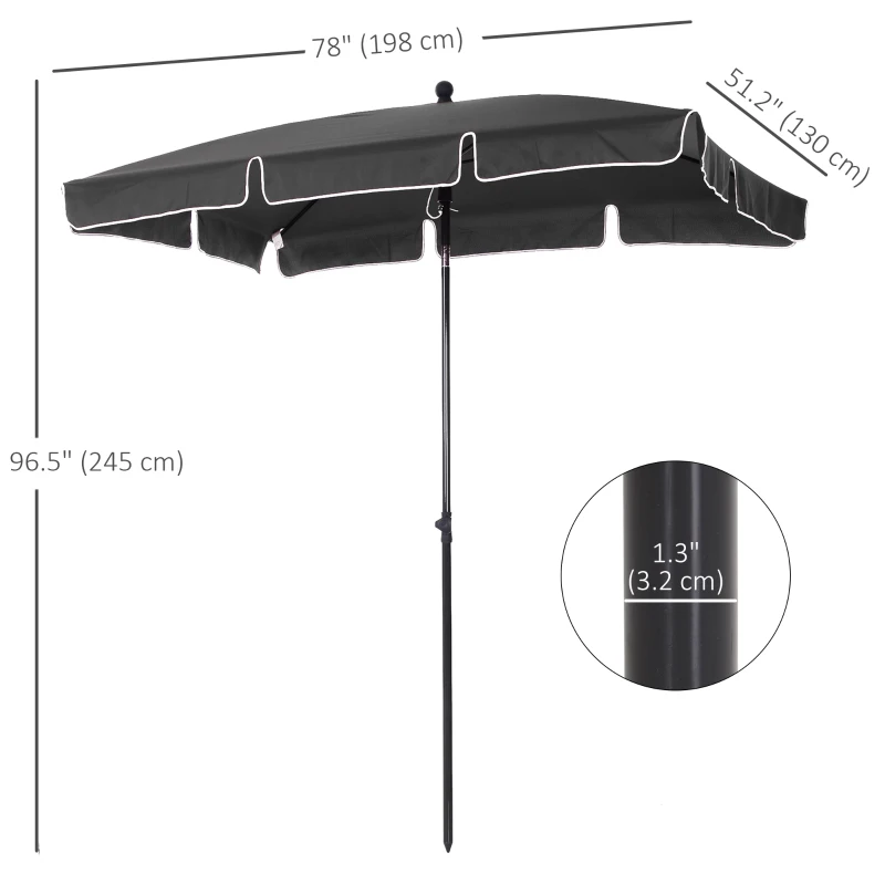 Outsunny 6.5x4ft Rectangle Patio Umbrella Aluminum Tilt Adjustable Garden Parasol Sun Shade Outdoor Canopy Grey
