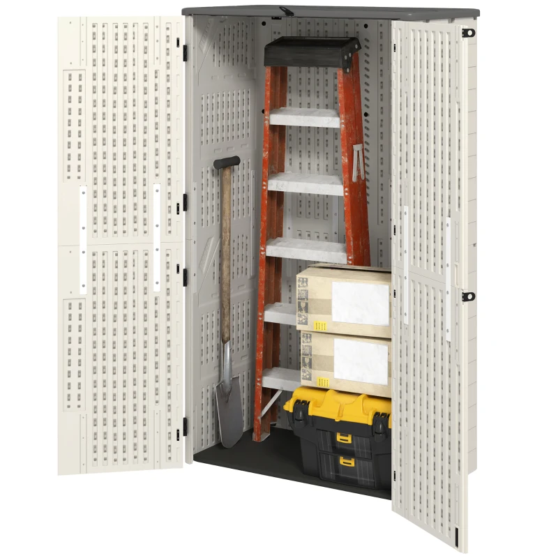Outsunny 368 Gallon Outdoor Storage Cabinet with Openable Top and Lockable Doors for Lawnmower, Trash Can, Patio Accessories
