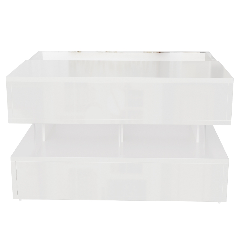 High-Gloss Coffee Table with Glass Top and LED Light, Storage Drawer and Adjustable Height, Easy to Install, 26" L x 21.5" W x 21.5" H, White