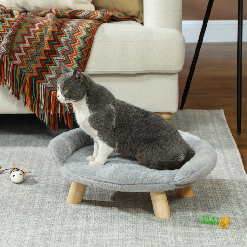 PawHut Elevated Dog Sofa Bed, Cat Couch with Washable Cover, Wooden Legs, for Miniature Dogs, Grey