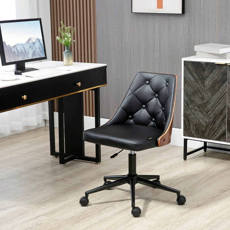 HOMCOM Office Chair, PU Leather Desk Chair with 360 Degree Swivel Wheels, Adjustable Height, Tilt Function, Black