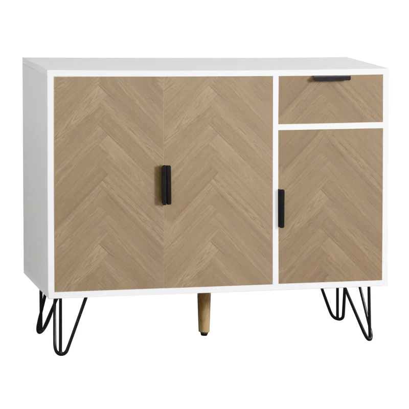 Modern Storage Cabinet with Drawer and Adjustable Shelves, Sideboard with Soft-Close Hinges, 35.5" L x 11.5" W x 28.5" H, White+Wood