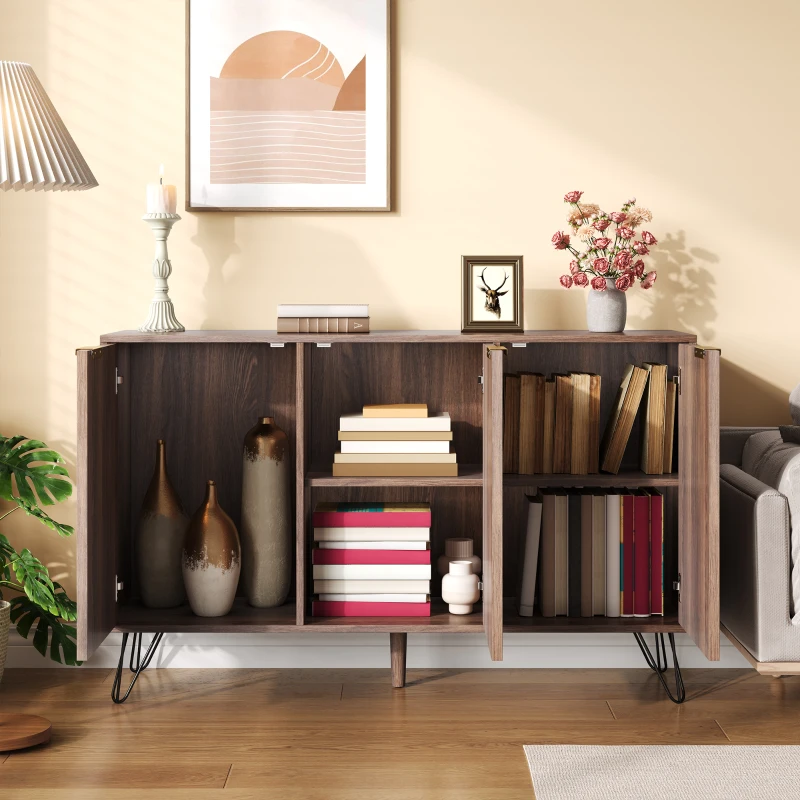 Unique Three-Door Sideboard with Adjustable Shelves, Sturdy and Stable Construction, Easy Assembly, 47" L x 14" W x 29.5" H, Natural