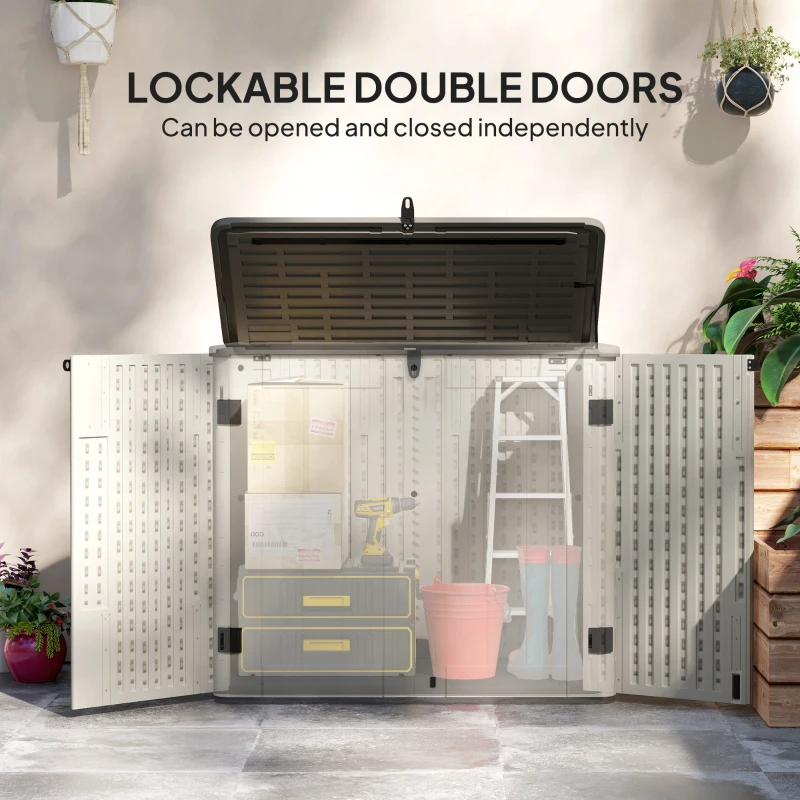 Outsunny 185 Gallon Outdoor Storage Cabinet with Openable Top and Lockable Doors for Lawnmower, Trash Can, Patio Accessories