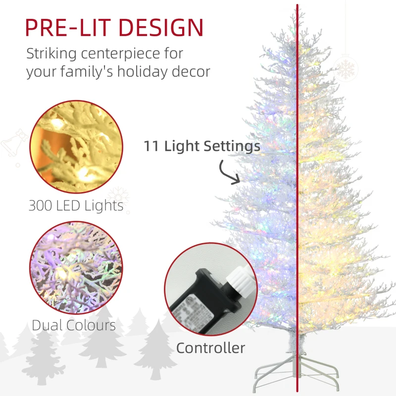 HOMCOM 6' Artificial Snow Christmas Tree with Rime Withered Branches, Warm White or Colourful LED Lights, Auto Open