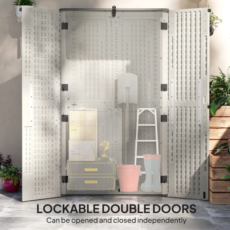 Outsunny 368 Gallon Outdoor Storage Cabinet with Openable Top and Lockable Doors for Lawnmower, Trash Can, Patio Accessories