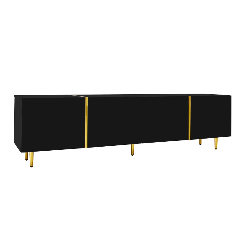 High-Gloss TV Stand with 4 Doors, Modern Design and Soft-Close Hinges, Modern Design, Easy to Install, 67" L x 13.5" W x 18" H, Black
