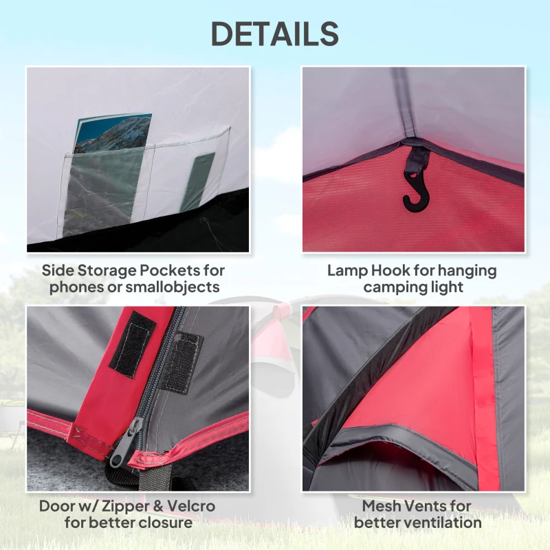 Outsunny Pop Up Camping Tent for 2-3 Person Tent with Screen Room Zippered Doors Carry Bag for Fishing Hiking Dark Grey