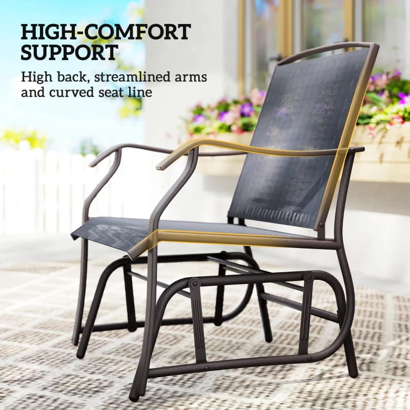Outsunny 3 Piece Outdoor Glider Chair with Coffee Table Bistro Set, 2 Patio Rocking Swing Chairs with Breathable Sling Fabric, Glass Tabletop, for Backyard, Garden and Porch, Gray