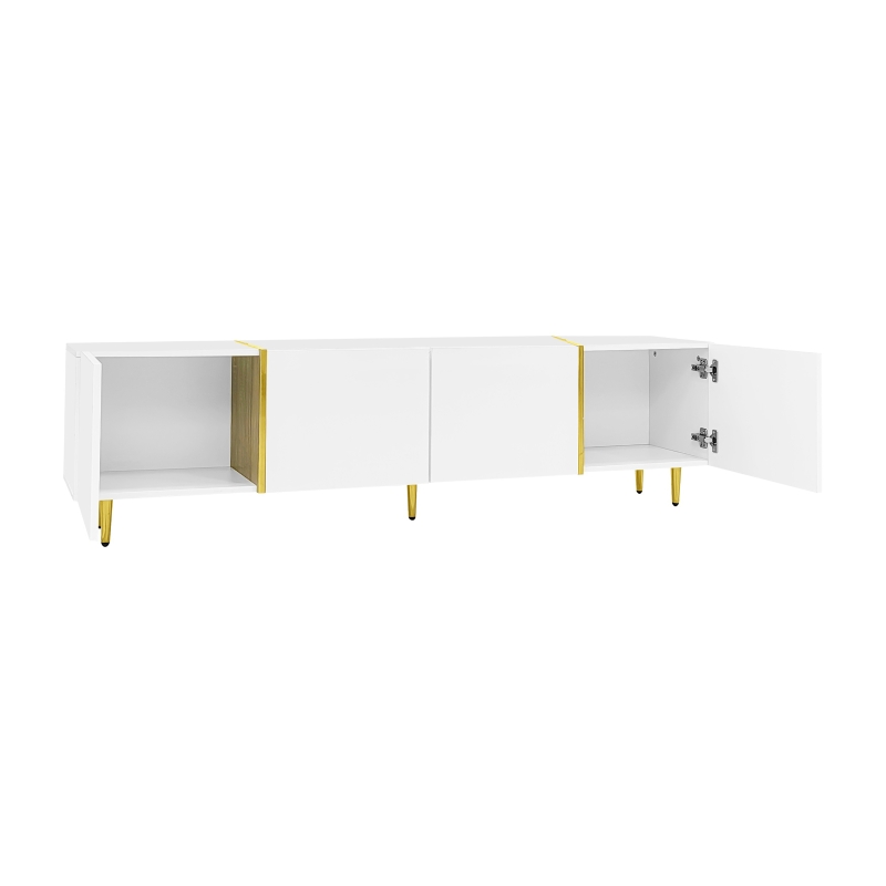 High-Gloss TV Stand with 4 Doors and Modern Minimalist Design, Soft-Close Hinges, Modern Design, Easy to Install, 67" L x 13.5" W x 18" H, White