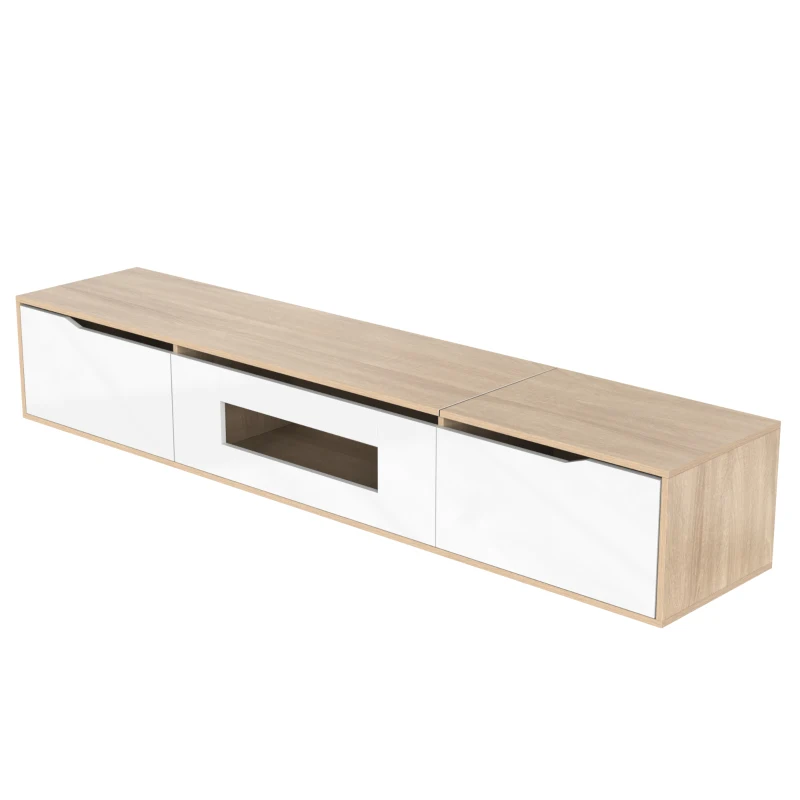 High-Gloss TV Stand with LED Lighting, Modern Design and Versatile Mounting Options, Easy to Install, 71" L x 12" W x 12" H, White+Wood