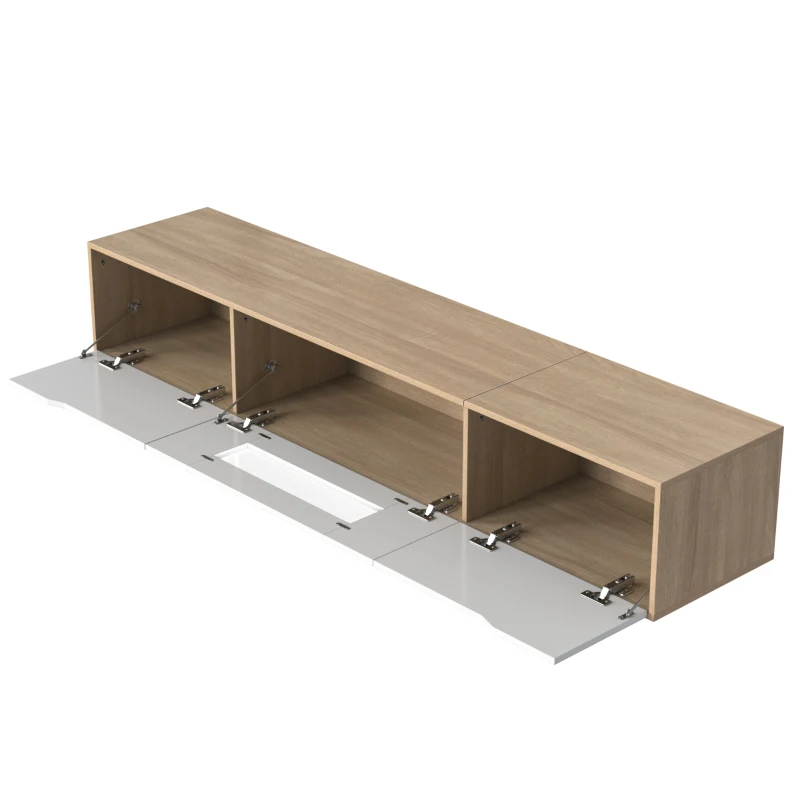 High-Gloss TV Stand with LED Lighting, Modern Design and Versatile Mounting Options, Easy to Install, 71" L x 12" W x 12" H, White+Wood
