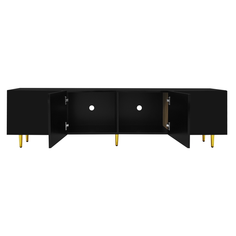 High-Gloss TV Stand with 4 Doors, Modern Design and Soft-Close Hinges, Modern Design, Easy to Install, 67" L x 13.5" W x 18" H, Black