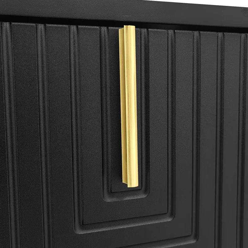 Modern TV Stand with Textured Doors, Gold Handles and Legs, Ample Storage Space, Easy to Install, 63" L x 15" W x 17.5" H, Black