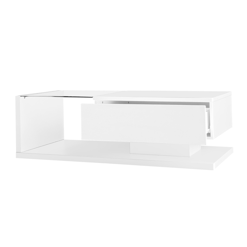High-Gloss Coffee Table with Glass and LED Effect, Modern Design with Storage Compartment, Easy to Install, 41.5" L x 21.5" W x 12.5" H, White