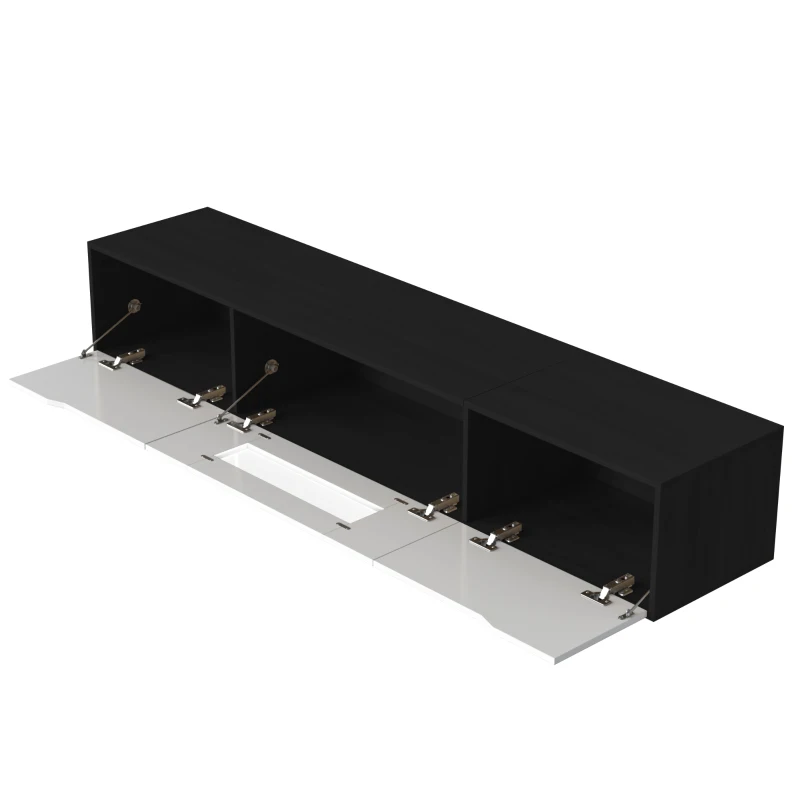 High-Gloss TV Stand with Customizable LED Lighting and Versatile Mounting Options, Modern Design, 71" L x 12" W x 12" H, Black+White