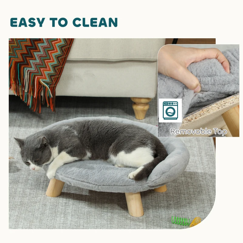 PawHut Elevated Dog Sofa Bed, Cat Couch with Washable Cover, Wooden Legs, for Miniature Dogs, Grey