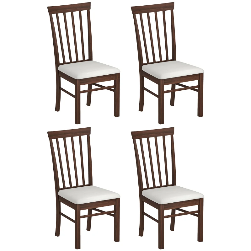 HOMCOM Wooden Dining Chairs Set of 4, Farmhouse Upholstered Kitchen Chairs with Rubber Wood Frame, Dark Brown and Beige