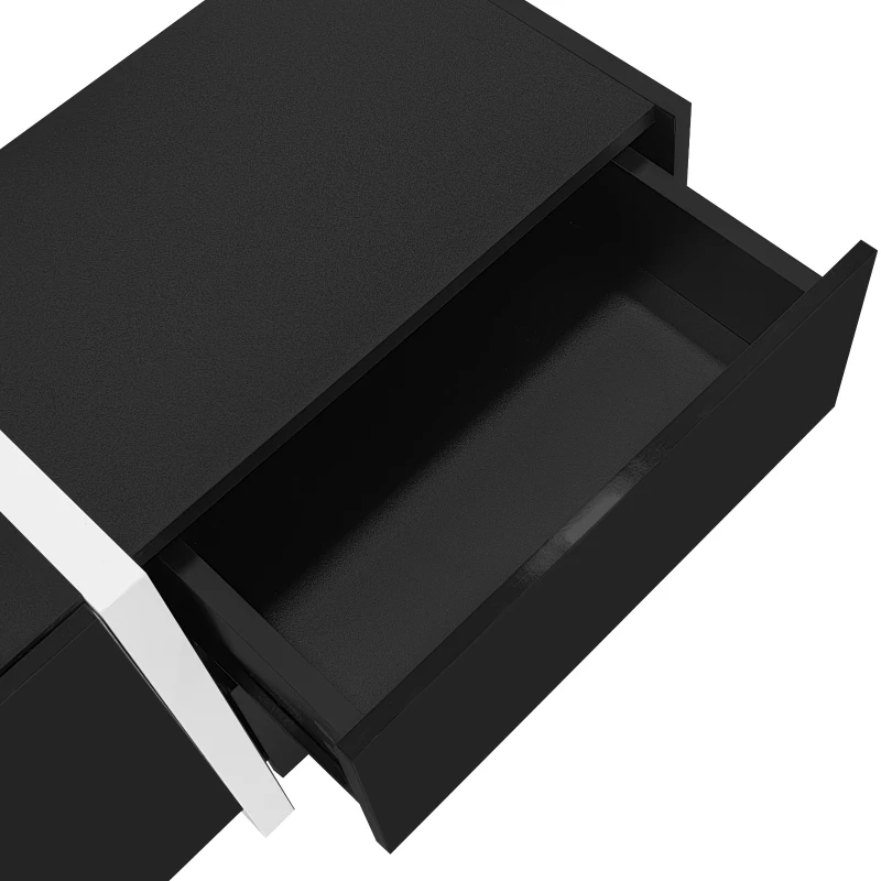Modern TV Cabinet with High Gloss Finish and LED Light Strip, Ample Storage Space, Easy Assembly, 67" L x 11.5" W x 11.5" H, Black