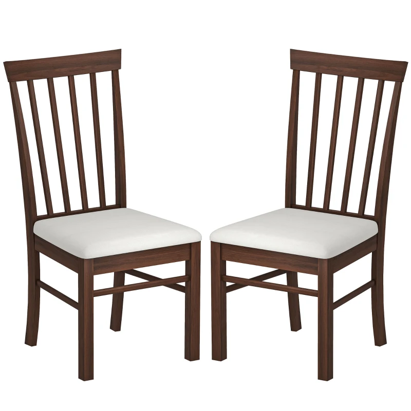 HOMCOM Wooden Dining Chairs Set of 2, Farmhouse Upholstered Kitchen Chairs with Rubber Wood Frame, Dark Brown and Beige