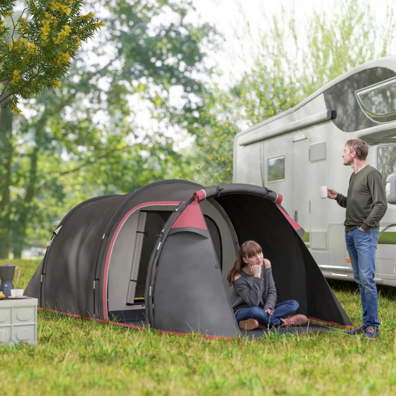 Outsunny Pop Up Camping Tent for 2-3 Person Tent with Screen Room Zippered Doors Carry Bag for Fishing Hiking Dark Grey