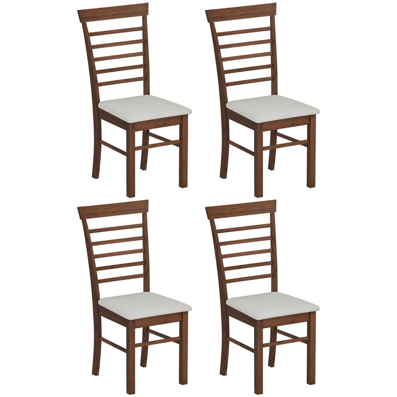 HOMCOM Wooden Dining Chairs Set of 4, Farmhouse Upholstered Kitchen Chairs with Rubber Wood Frame, Dark Brown and Beige