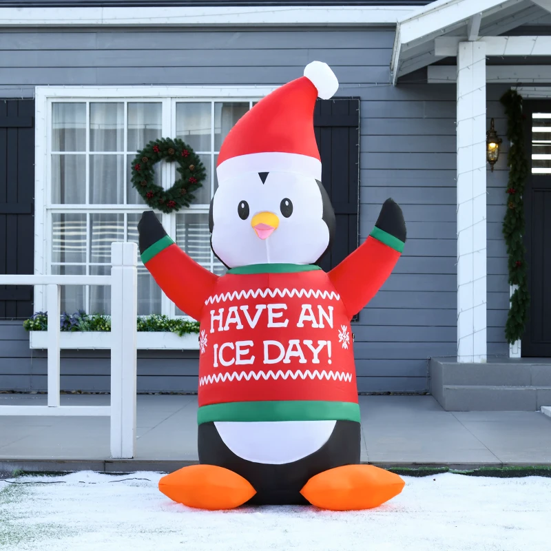 HOMCOM 6ft Christmas Outdoor Inflatables Penguin with Santa Hat and Sweater Lighted Blow Up Decorations for Holiday Party Xmas Yard Garden