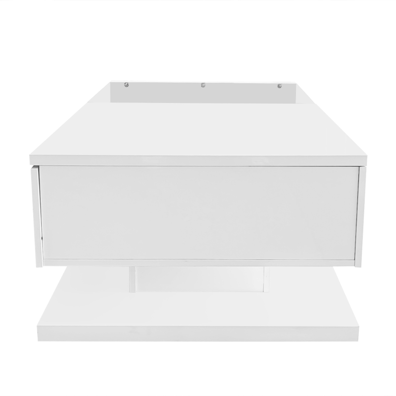 High-Gloss Coffee Table with Glass and LED Effect, Modern Design with Storage Compartment, Easy to Install, 41.5" L x 21.5" W x 12.5" H, White