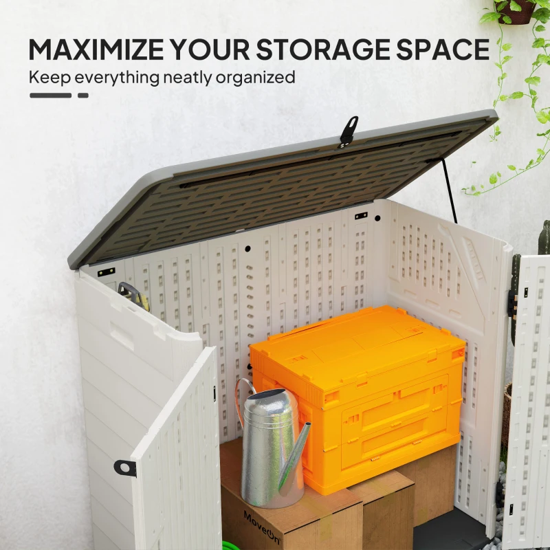 Outsunny 185 Gallon Outdoor Storage Cabinet with Openable Top and Lockable Doors for Lawnmower, Trash Can, Patio Accessories