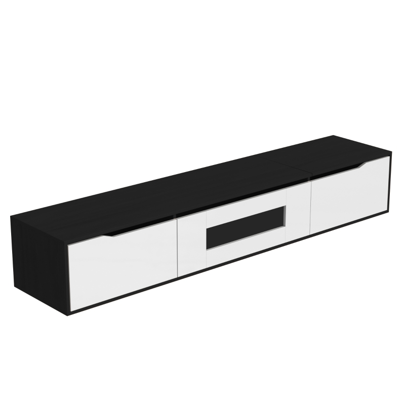 High-Gloss TV Stand with Customizable LED Lighting and Versatile Mounting Options, Modern Design, 71" L x 12" W x 12" H, Black+White