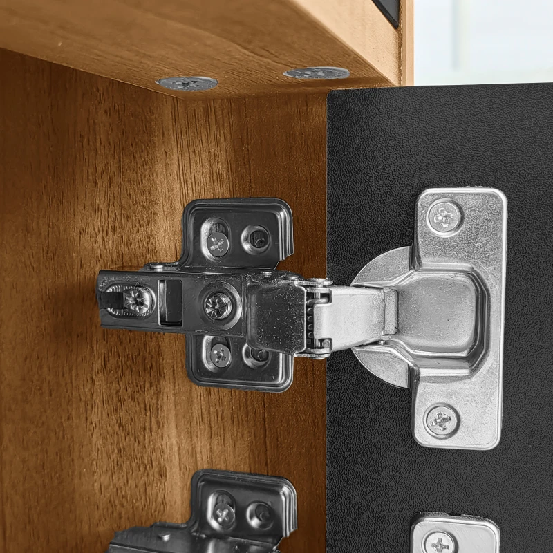 TV Stand with Elegant Stripe Design and Sturdy Wooden Legs, Three Doors, Practical and Easy Access, 67" L x 15" W x 18.5" H, Black+Natural