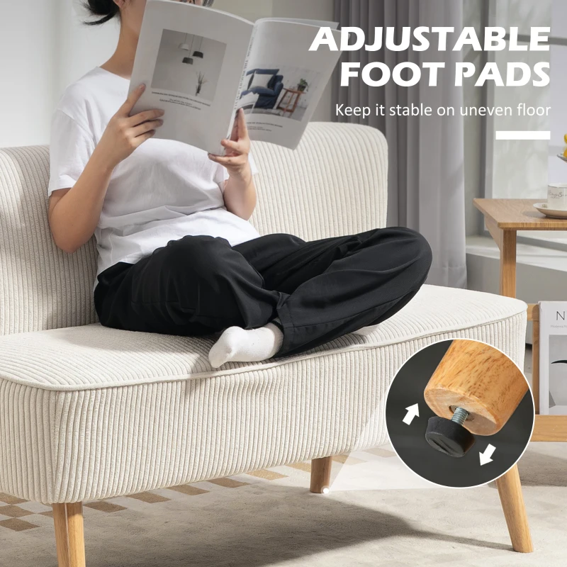 HOMCOM Modern 2 Seater Sofa, Upholstered Two Seater Couch with Rubber Wood Legs, Cream White