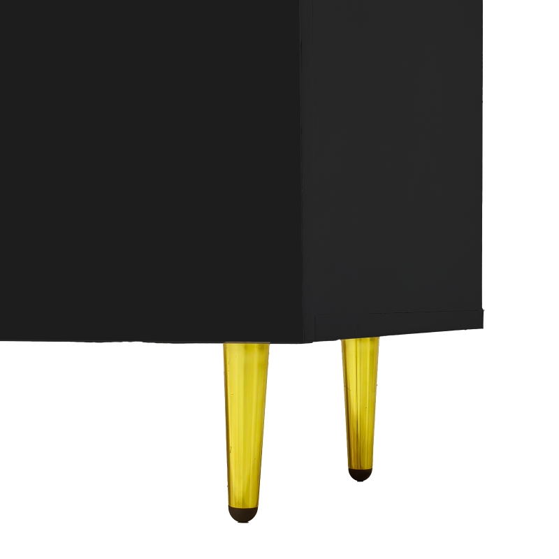 High-Gloss TV Stand with 4 Doors, Modern Design and Soft-Close Hinges, Modern Design, Easy to Install, 67" L x 13.5" W x 18" H, Black