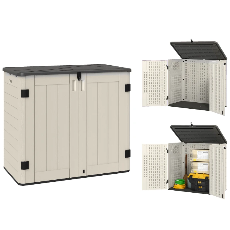 Outsunny 185 Gallon Outdoor Storage Cabinet with Openable Top and Lockable Doors for Lawnmower, Trash Can, Patio Accessories