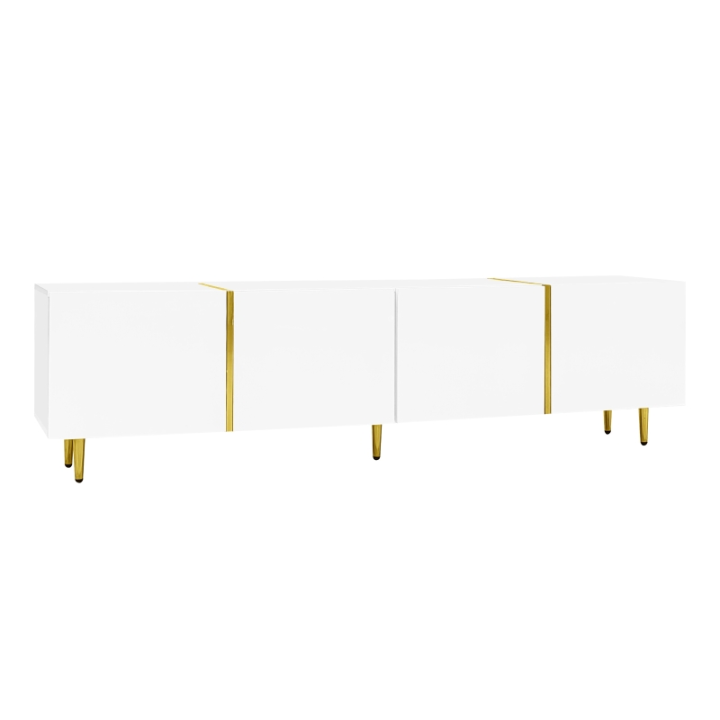 High-Gloss TV Stand with 4 Doors and Modern Minimalist Design, Soft-Close Hinges, Modern Design, Easy to Install, 67" L x 13.5" W x 18" H, White
