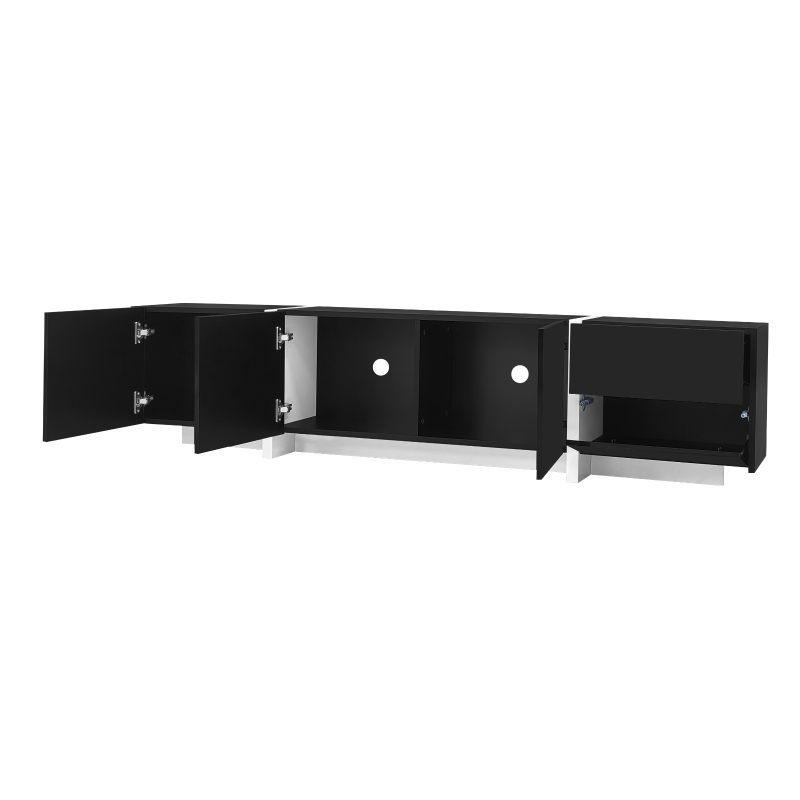 Modern TV Cabinet with High Gloss Finish and LED Light Strip, Ample Storage Space, Easy Assembly, 67" L x 11.5" W x 11.5" H, Black