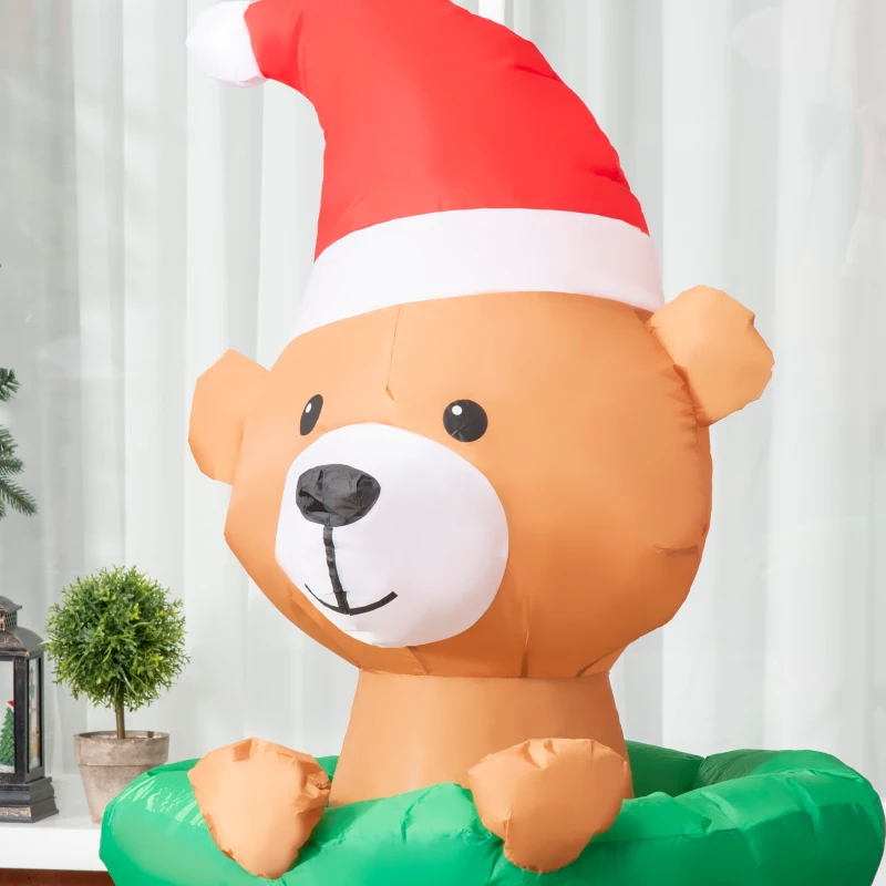 HOMCOM Inflatable Bear Up and Down Telescopic with Santa's Hat for Christmas Decoration