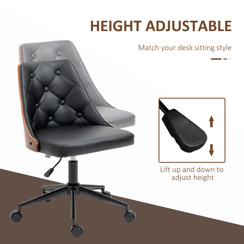 HOMCOM Office Chair, PU Leather Desk Chair with 360 Degree Swivel Wheels, Adjustable Height, Tilt Function, Black