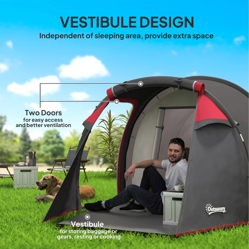 Outsunny Pop Up Camping Tent for 2-3 Person Tent with Screen Room Zippered Doors Carry Bag for Fishing Hiking Dark Grey