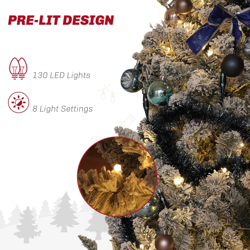 HOMCOM 5ft Prelit Artificial Christmas Tree with Blue Ornaments, Flocked Christmas Tree with LED Lights for Holiday