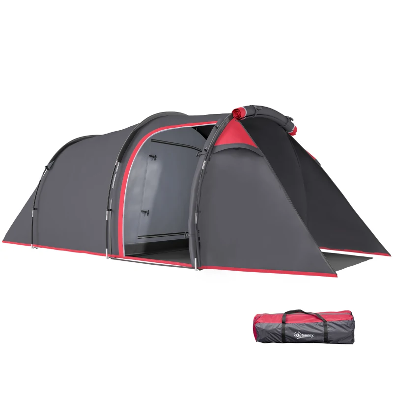 Outsunny Pop Up Camping Tent for 2-3 Person Tent with Screen Room Zippered Doors Carry Bag for Fishing Hiking Dark Grey